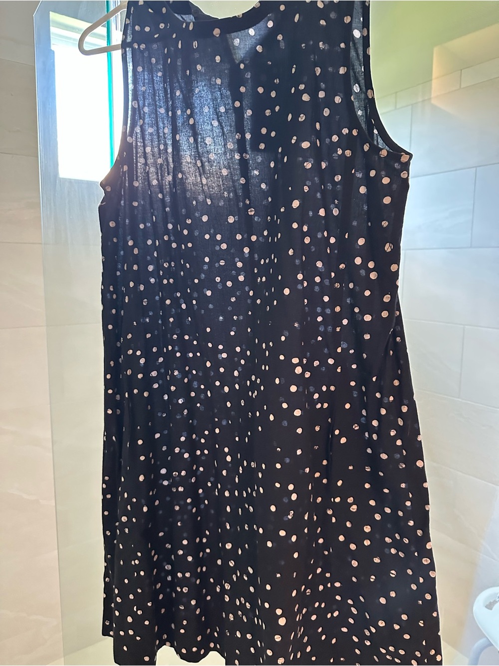 Eileen Fisher Black Sleeveless Dress with white Dot Print
